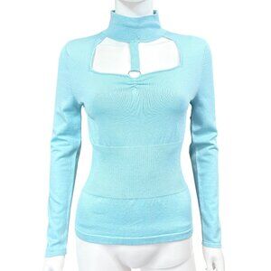 BCBGMAXAZRIA Sweater Womens M Angel Blue Mock Neck Cutout Long Sleeve Knit